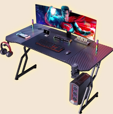 Ergonomically Designed  Carbon Fiber Computer Desk With 1.2cm Particle Board And Carbon Fiber Cover Featuring Cup And Headset Holders