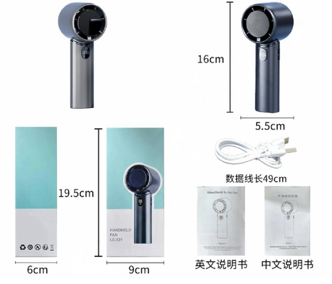1800mAh Lithium Battery Portable Fans Type-C Interface 160g Stepless Speed Regulation Blue Or Gray For Office Workers Students