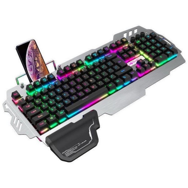 Clavier mécanique de jeu câblé avec un support pour téléphone portable et support carpien