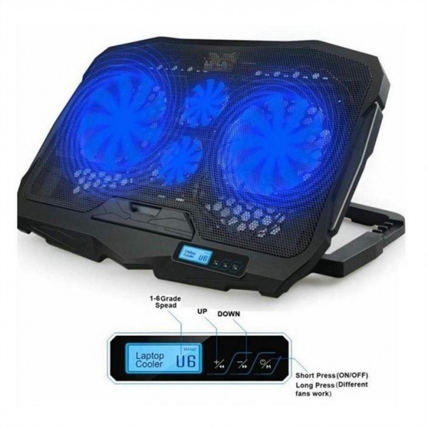 ETEK - Refroidisseur d'ordinateur portable avec écran d'information 4 ventilateurs 17 pouces pour ordinateur portable grand écran refroidissement externe