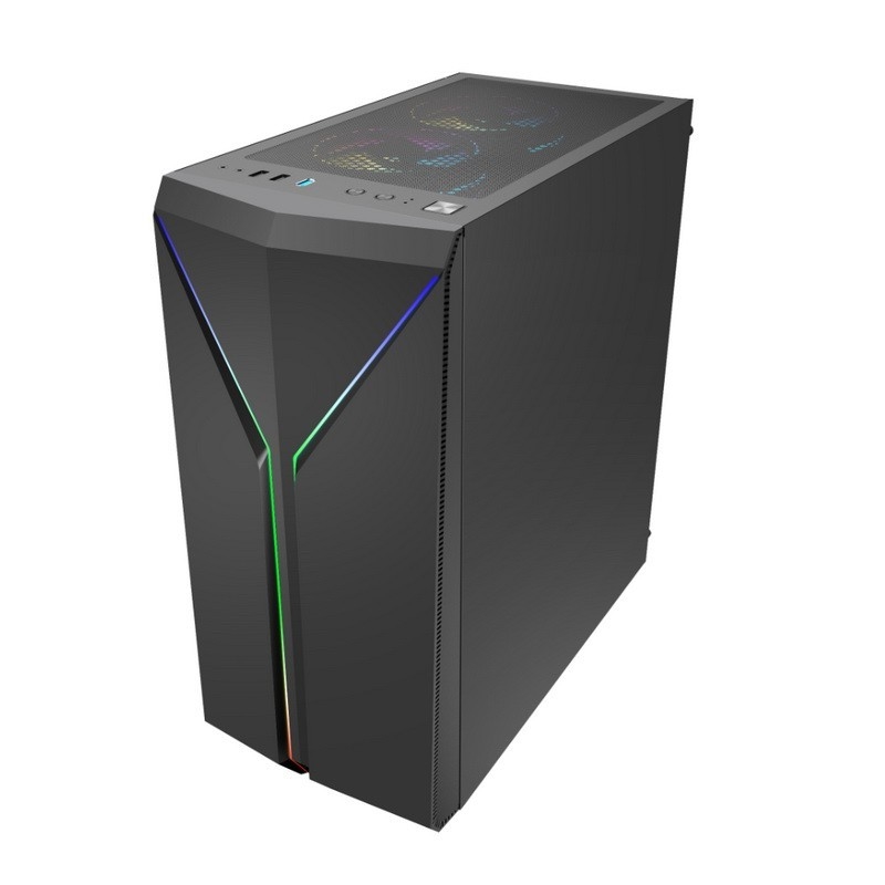 ETEK Étui d'ordinateur élégant symétrique ARGB LED bande de verre trempé Panneau latéral supérieur d'entrée/sortie avec réseau magnétique de poussière