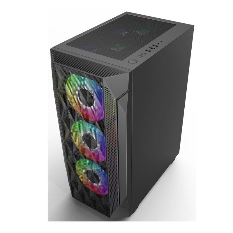 ETEK - ATX/Matx Casse d'ordinateur Panneau de verre trempé sur la surface de la maille pressée sur le côté Panneau avant support Radiateur refroidi à l'eau