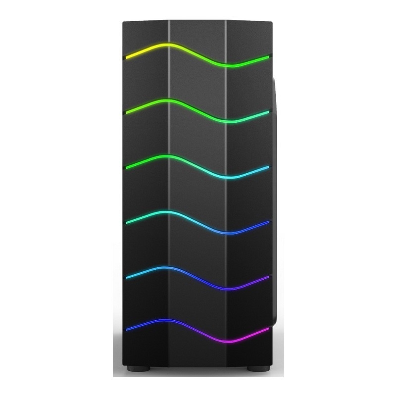 ETEK boîtier d'ordinateur lumineux, panneau avant LED à bande ondulée, effet lumineux ARGB, support radiateur refroidi à l'eau
