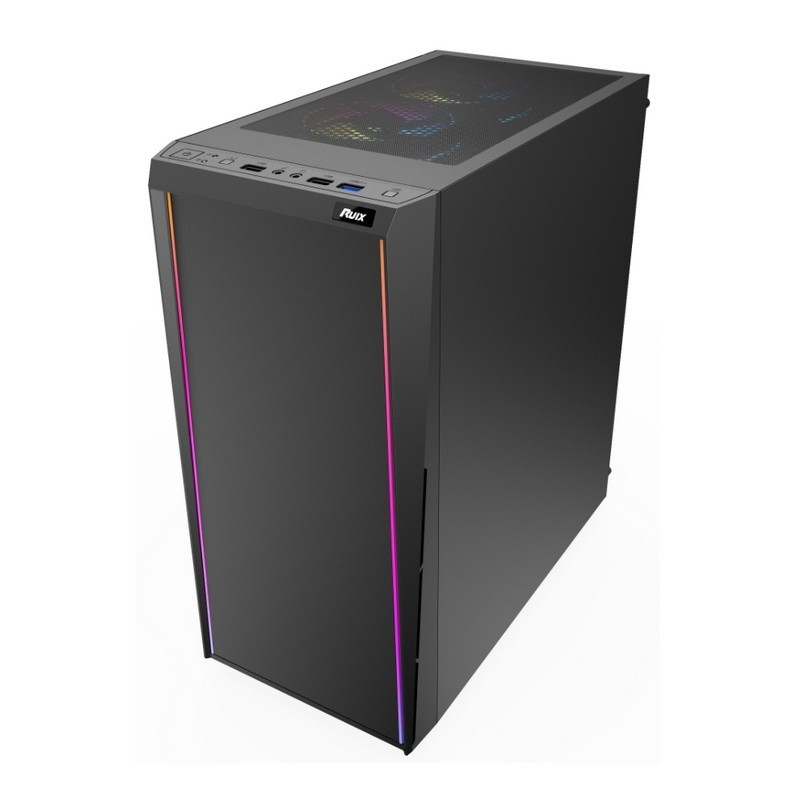 ETEK - Étui pour ordinateur de bureau bande LED ARGB sur le panneau avant, verre trempé sur le panneau latéral Panneau d'entrée/sortie supérieur