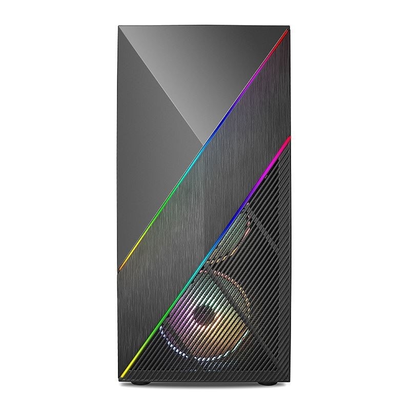 ETEK - PC Mid Tower Case Panneau avant irrégulier et maillé avec bande LED ARGB,Panneau latéral en verre trempé,Panneau d'entrée/sortie supérieur