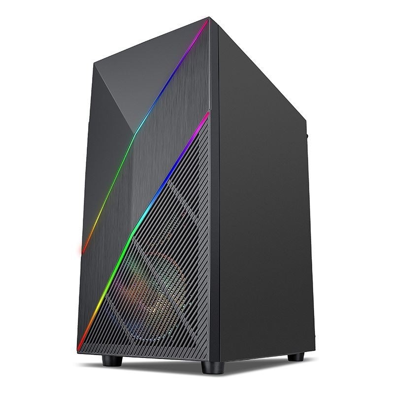 ETEK - PC Mid Tower Case Panneau avant irrégulier et maillé avec bande LED ARGB,Panneau latéral en verre trempé,Panneau d'entrée/sortie supérieur