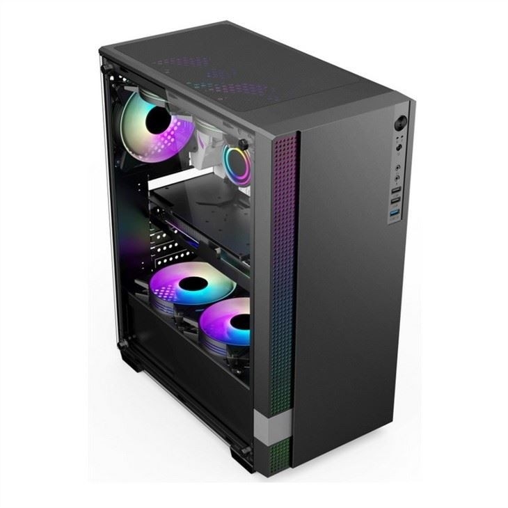Étui de jeu pour PC Mid-Tower ETEK Étui de jeu pour PC Mid-Tower ATX Support 6 ventilateurs ARGB, Pandel à verre trempé.