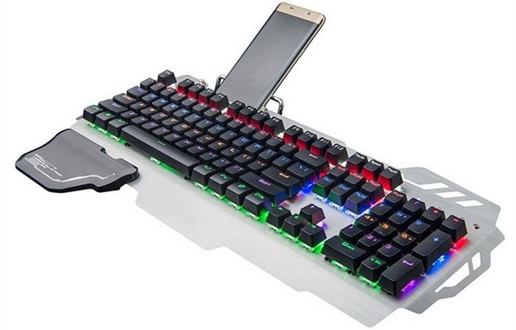 Clavier mécanique de jeu câblé avec un support pour téléphone portable et support carpien