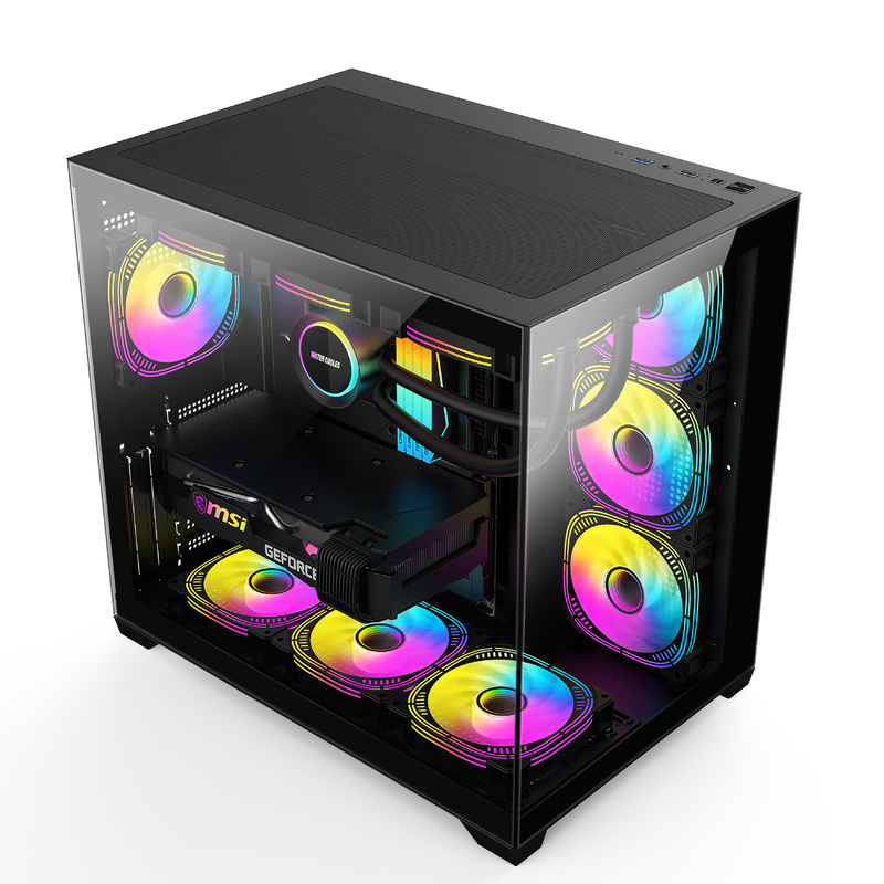 Casque d'ordinateur à châssis moderne avec bonne ventilation, espace intérieur spacieux, refroidissement efficace pour les jeux et les PC hautes performances