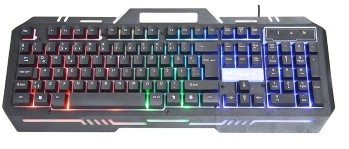 Clavier de jeu en métal avec 104 touches FN+F1-F12 Fonctions Souris de jeu rétroéclairée à LED avec éclairage RGB réglable DPI (500-1500)