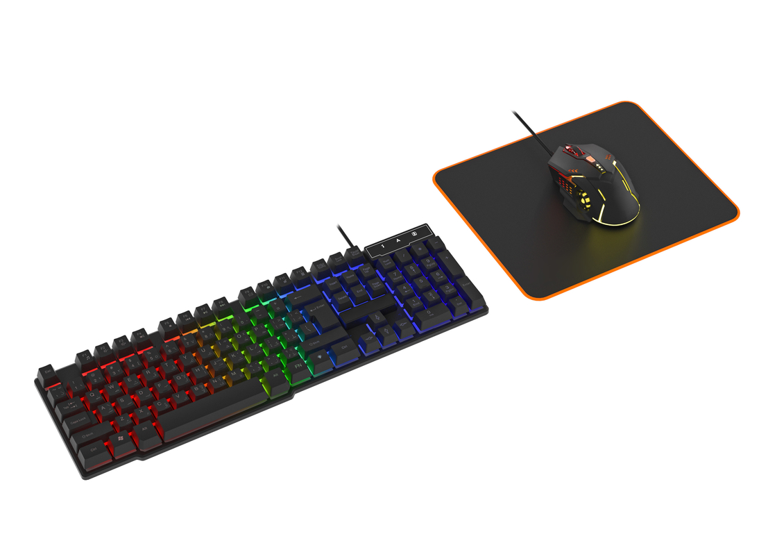 Éclairage statique de couleur arc-en-ciel Clavier à film de carbone haut de gamme 6D Souris de jeu filaire avec ergonomie Pad de souris confortable