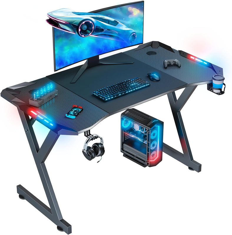 Bureau de jeu en fibre de carbone avec porte-gobelets et porte-écouteurs