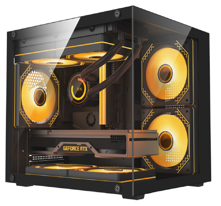 Conception compacte comprend 1 disque dur et 2 disques SSD 0.35mm SPCC acier 3 x 12cm ventilateurs et panneaux de verre à gauche et à l'avant