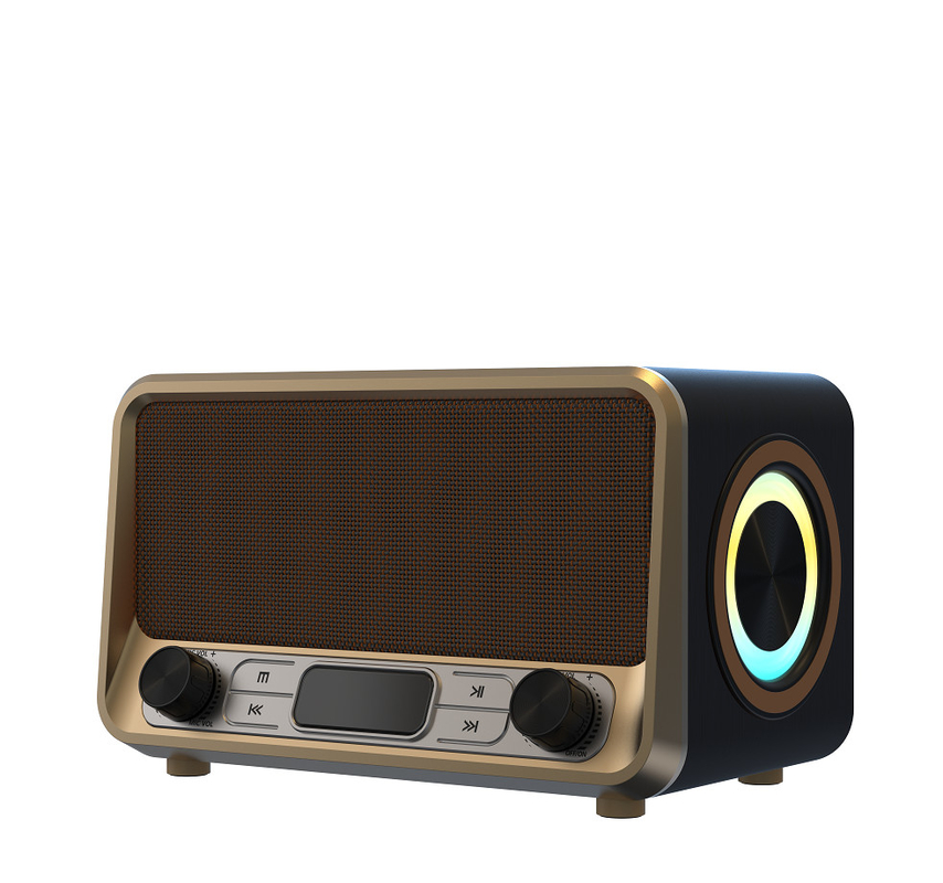 Multifonctionnel haut-parleur sans fil Construction en bois et en métal Bluetooth 5.0 USB TF AUX TWS FM Radio RGB LED Lumières LED Affichage