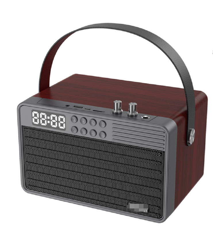 Prend en charge le Bluetooth AUX TF Card U Disque Radio FM Microphone sans fil en bois ABS Matériau de treillis en fer 2400mAh Batterie