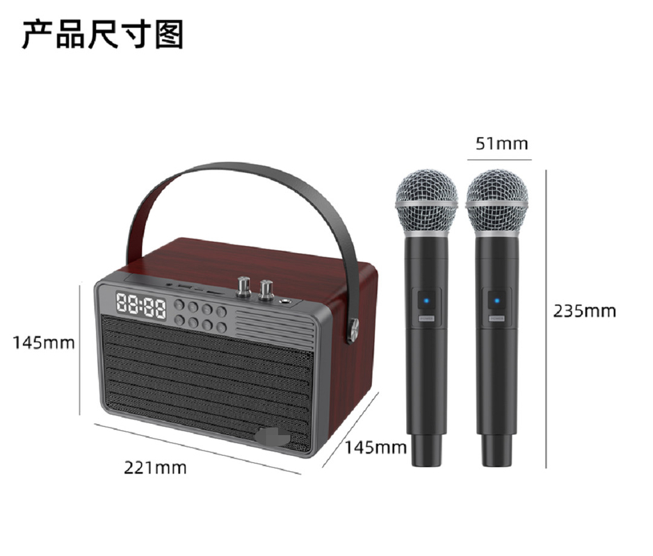 Prend en charge le Bluetooth AUX TF Card U Disque Radio FM Microphone sans fil en bois ABS Matériau de treillis en fer 2400mAh Batterie