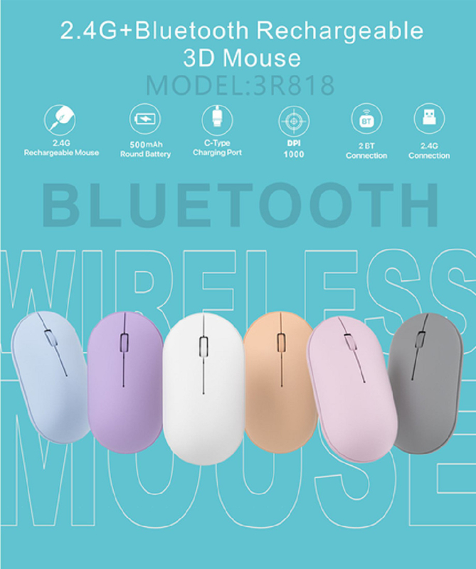 Clavier et souris ergonomique à deux avec batterie de 500 mAh Bluetooth 3.0/2.4G Connectivité sans fil 1200 DPI