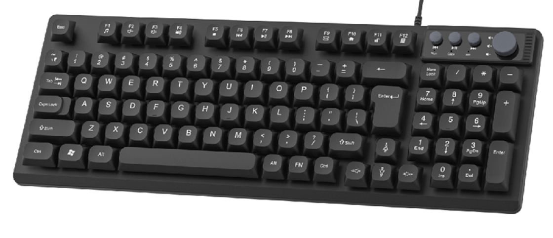 94 + 4 touches Conception compacte Prend en charge les raccourcis FN + F1-F12 USB Plug-and-play Léger pour les employés de bureau