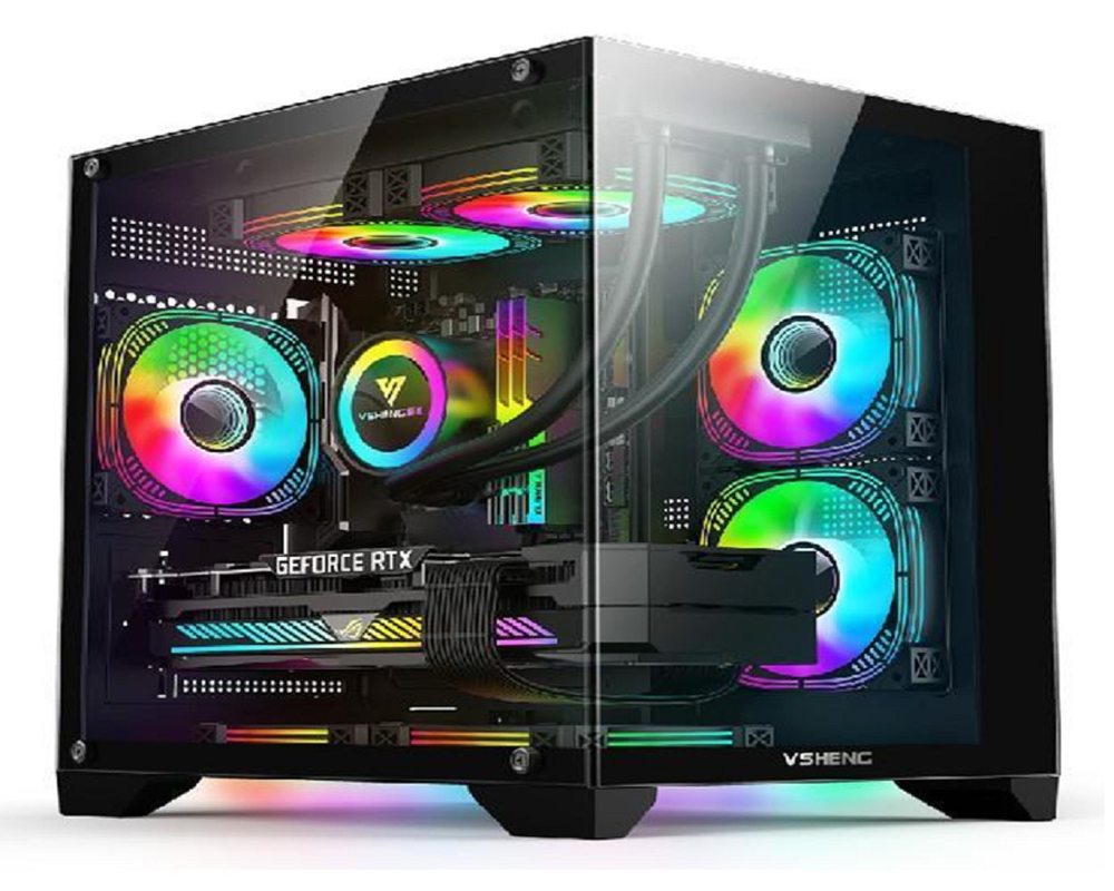 L'éclairage RVB prend en charge le micro-ATX / mini-ITX Adapte les GPU de 330 mm 4 fentes et refroidisseurs de CPU de 170 mm 6 montures de ventilateur