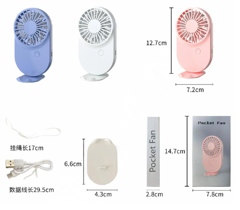 Ventilateurs portables de design rose blanc bleu 115g avec câble et base 3 Vitesse du vent 500mAh Batterie de type C Charge rapide