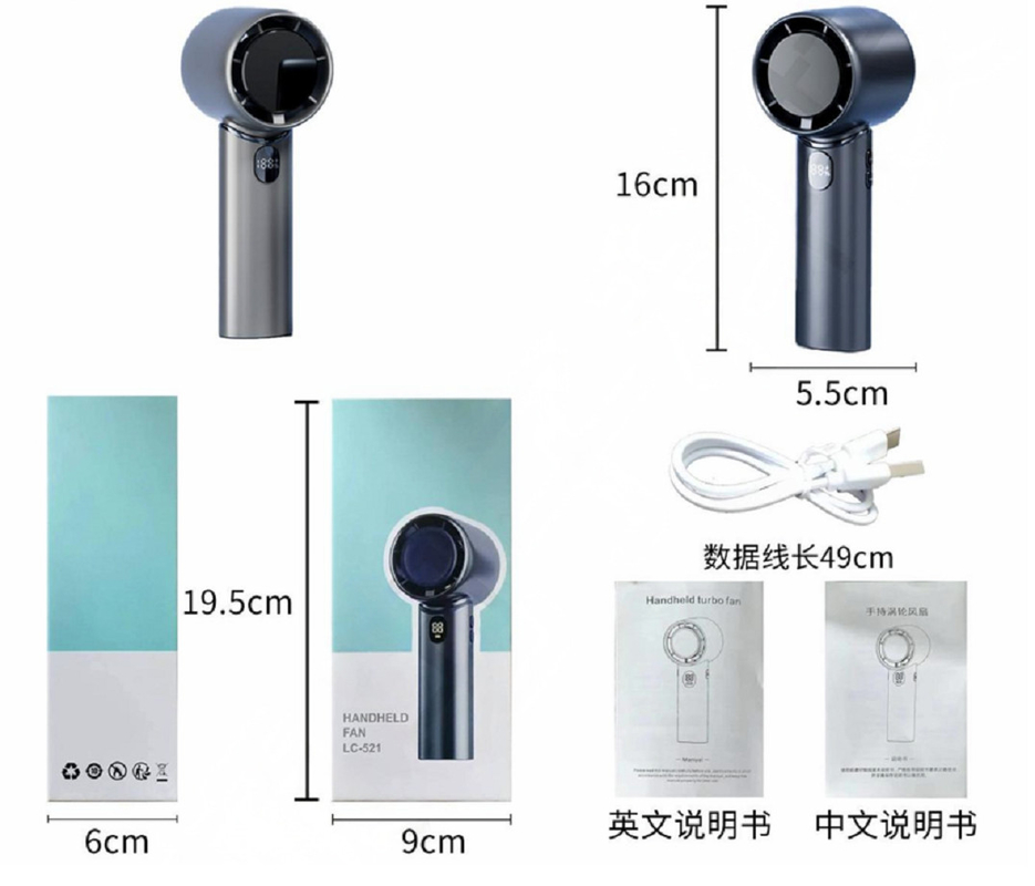 1800mAh Lithium Battery Portable Fans Type-C Interface 160g Stepless Speed Regulation Blue Or Gray For Office Workers Students