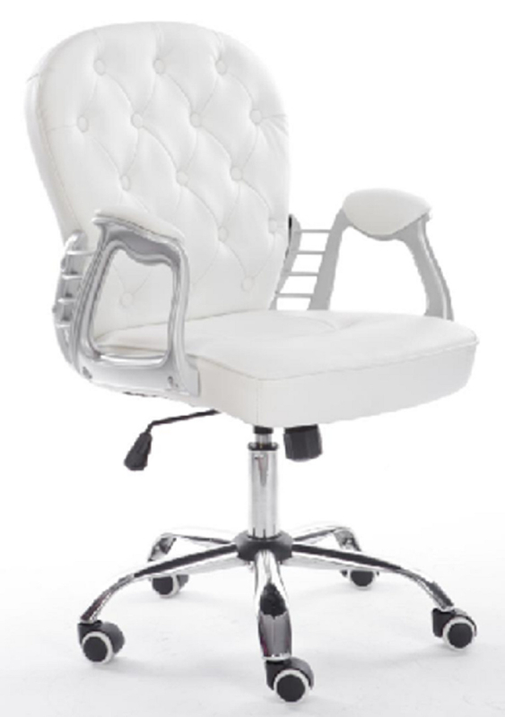 Conception ergonomique avec réglage d'inclinaison en cuir PU blanc enduit de poudre cadre métallique rembourrés accoudoirs chrome ascenseur à gaz
