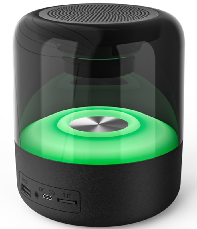 Black Portable Speaker with 3.7V 1200mAh Battery Bluetooth TF Card FM Radio USB Drive and Dynamic Lighting Effects Perfect