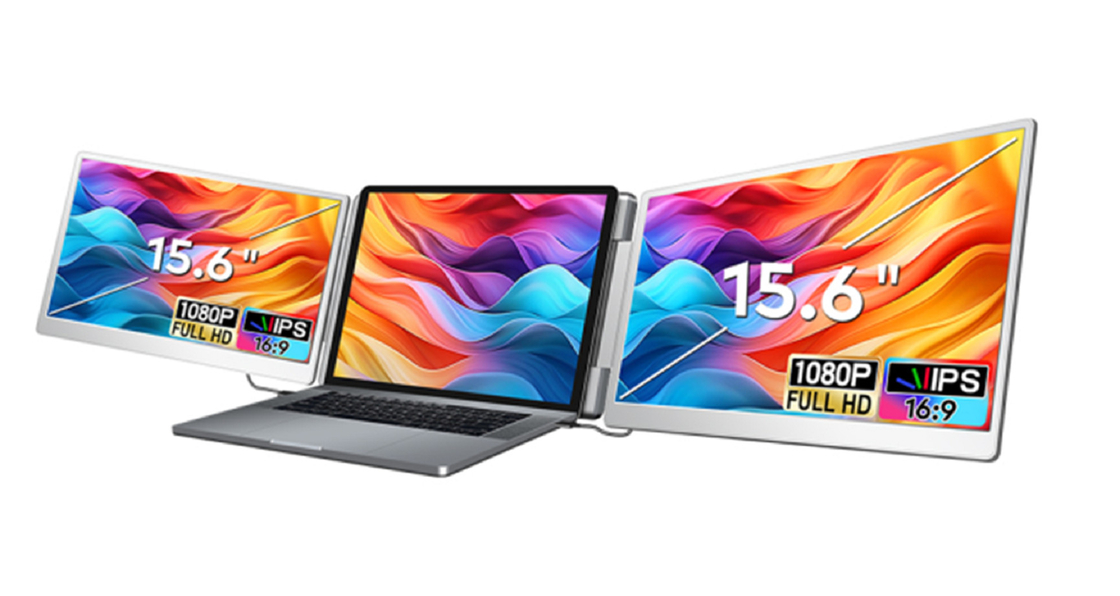 Moniteur d'ordinateur portable FHD à vue complète de 2 * 15,6 pouces: rapport d'aspect 16: 9, résolution haute définition 1920 * 1080 IPS, interface Type-C 3.1, prise en charge HDR, retour d'écran