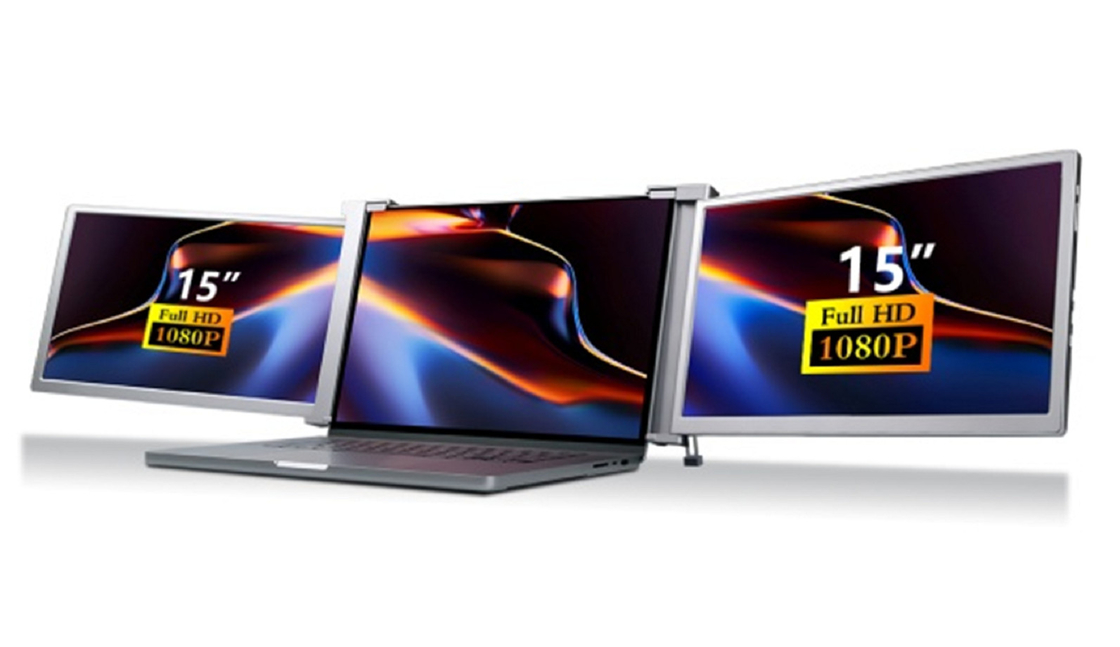 Double écran portable FHD de 15 pouces, léger (25,3 mm d'épaisseur, 1,63 kg), ports Type-C + Mini HDMI, prise en charge HDR, OSD en 12 langues.