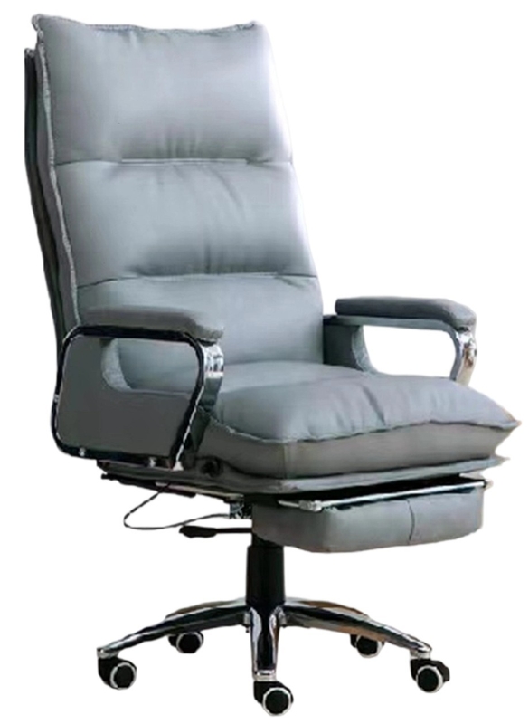 Chaises de bureau ergonomiques, accoudoirs en chrome rembourrés en PU et sièges en PU gris épais, ascenseur à air de 100 mm, fonction d'inclinaison, de rotation et d'inclinaison de support