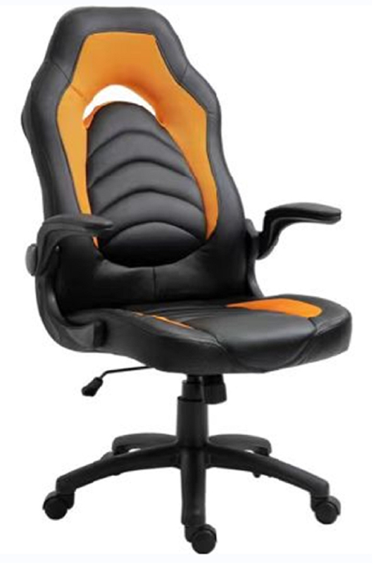 Chaises de bureau ergonomiques 320mm Base en nylon avec roulettes 100mm Rameau de levage pneumatique PU réversible Support de bras Couleur noir et orange