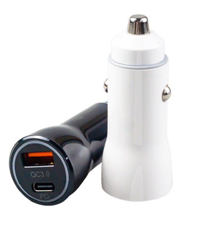 Chargeur de voiture USB-C à deux ports 48W, entrée CC 12-24V ABS+PC ignifuge