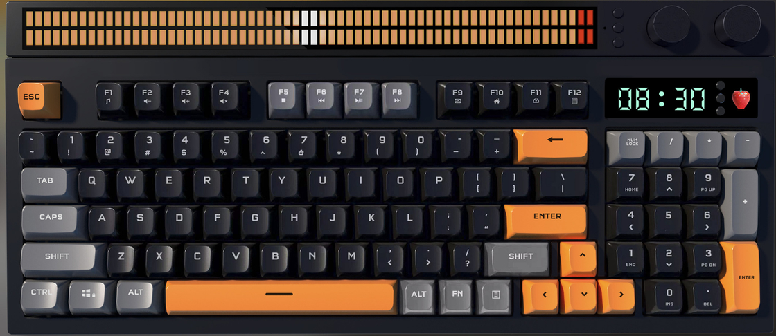 Clavier Multimode  Clavier Haut de Gamme avec Molette de Contrôle Triple Mode Éclairage RVB Réveil Tomate Design Ergonomique