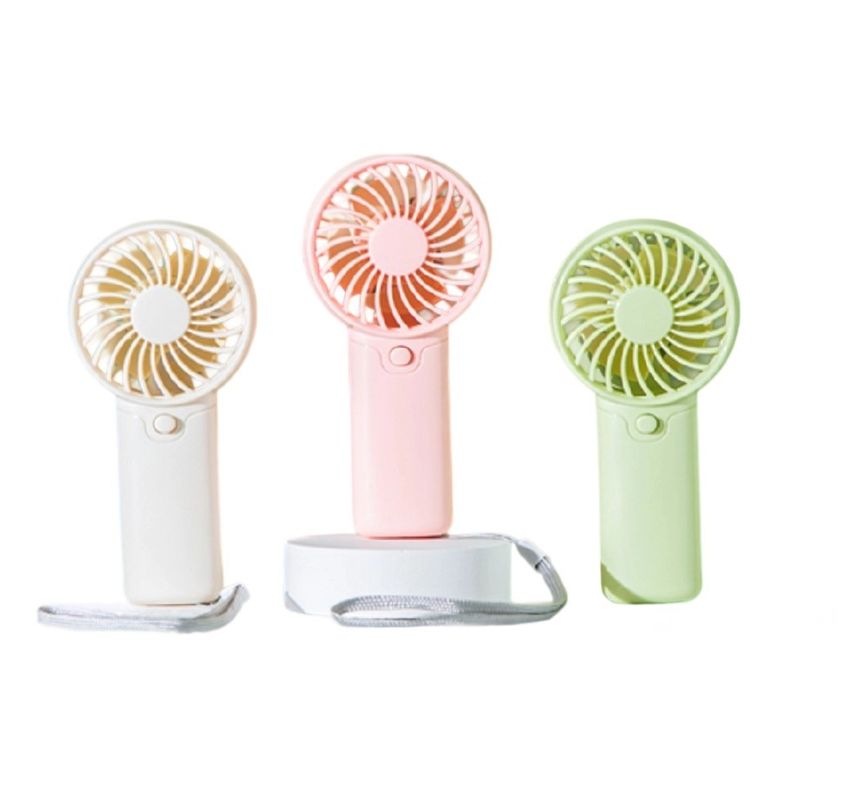 Ventilateur portable à piles AAA 2W corps en ABS, dimensions 6*3.7*12.5cm, 53.7g, léger, avec cordon, vert, rouge, blanc