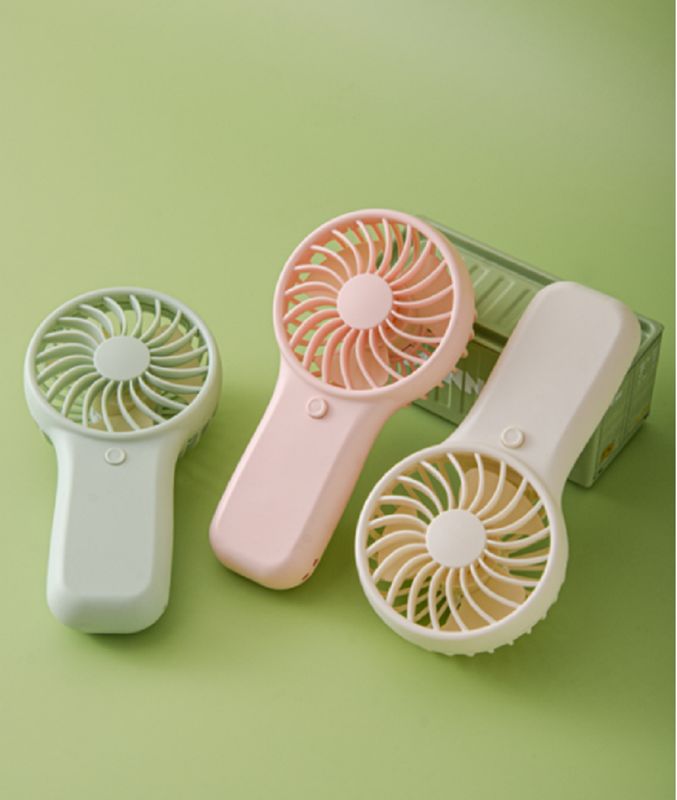 Ventilateur portable à piles AA, 2W de puissance, 3V de tension, mode à une vitesse, avec cordon, blanc, vert, rose