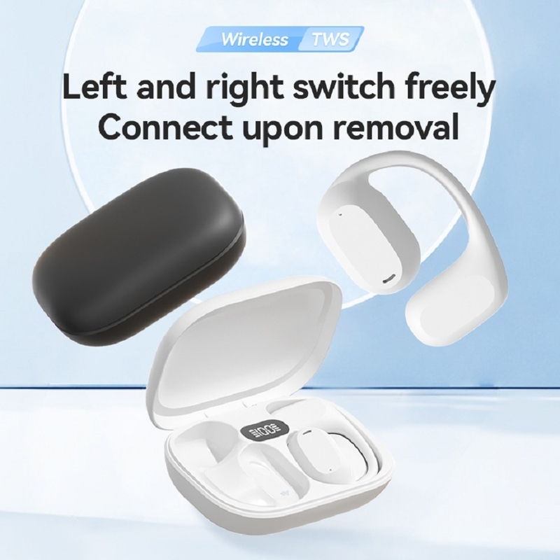 Écouteurs TWS ETEK à crochet d'oreille Bluetooth 5.3 A2DP/AVRCP/HFP 50mAh Cellule d'écouteur + Carte de protection de boîtier 300mAh