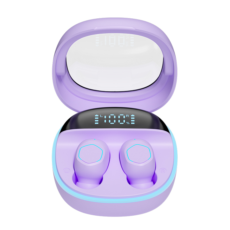 Écouteurs sans fil ETEK avec affichage LED et couvercle transparent, BT 5.3, contrôle tactile, haut-parleur F10, noir, blanc, violet