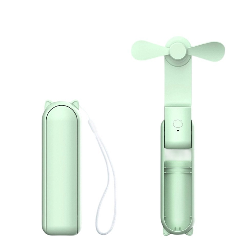 Ventilateur ABS vert avec composants électroniques Batterie 1200mAh Autonomie 7-10H Réglage 3 vitesses Sortie 5W Léger 132g