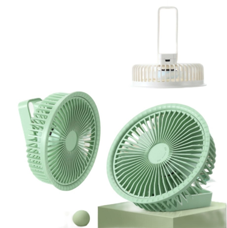 Ventilateur silencieux à 3 vitesses pour bureau debout ou suspendu 1200mAh Batterie de type C Chargement rapide avec 2-3 heures de fonctionnement Blanc vert