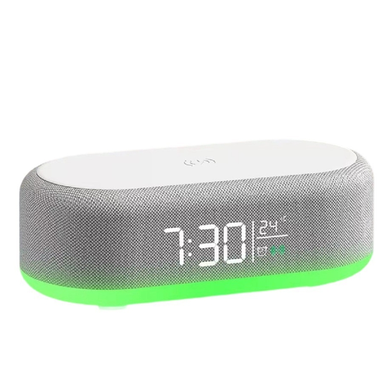 ETEK Bluetooth 5.3 haut-parleur multifonction avec affichage de température, horloge, batterie de 1200mAh, charge sans fil de 15W, pilote 5W de 52mm.