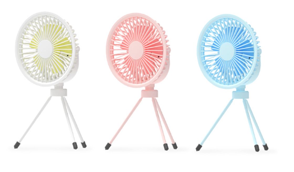 Ventilateur portable ETEK 3-en-1 (Rose/Bleu/Blanc), batterie 2000mAh (4H de charge), matériau ABS+PP+Acier, 3 modes trépied/suspension/portable