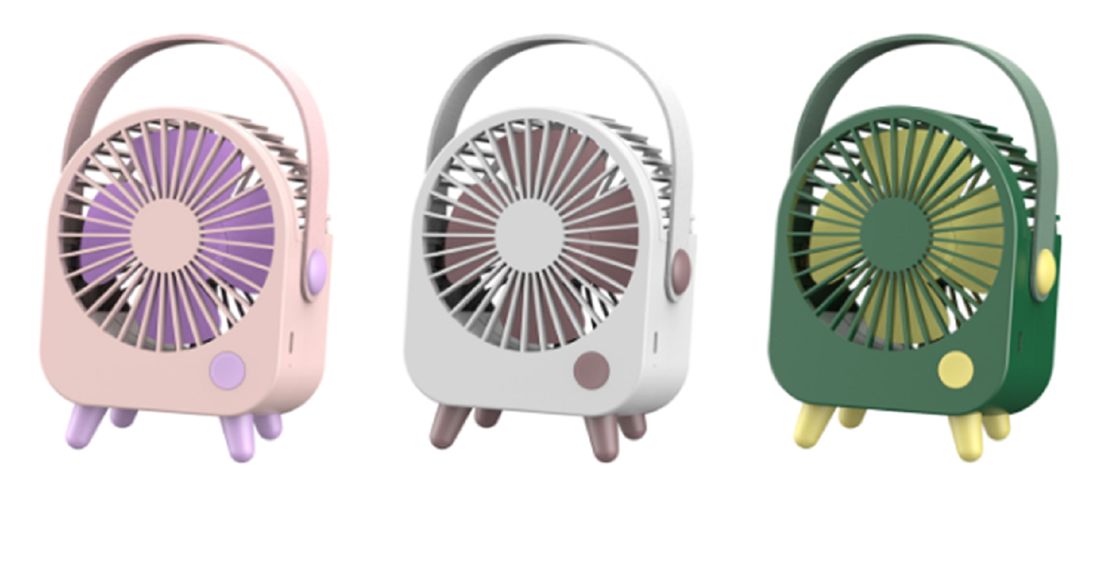 Ventilateur de bureau ETEK avec moteur sans balais et accent en cuir, batterie 1200mAh, 3 modes de vitesse, poids net 218g (Rose/Vert/Blanc)