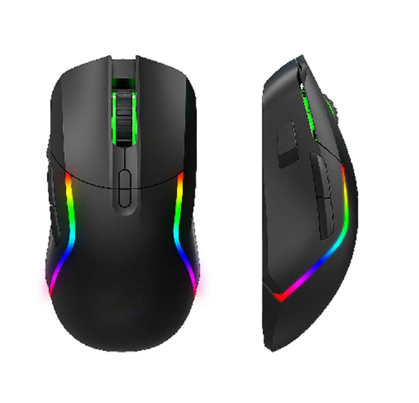 Cette souris de jeu RGB sans fil 2.4G + Bluetooth avec 8 boutons, réglage 1200-3200DPI,3Batterie de 7 V/600 mA