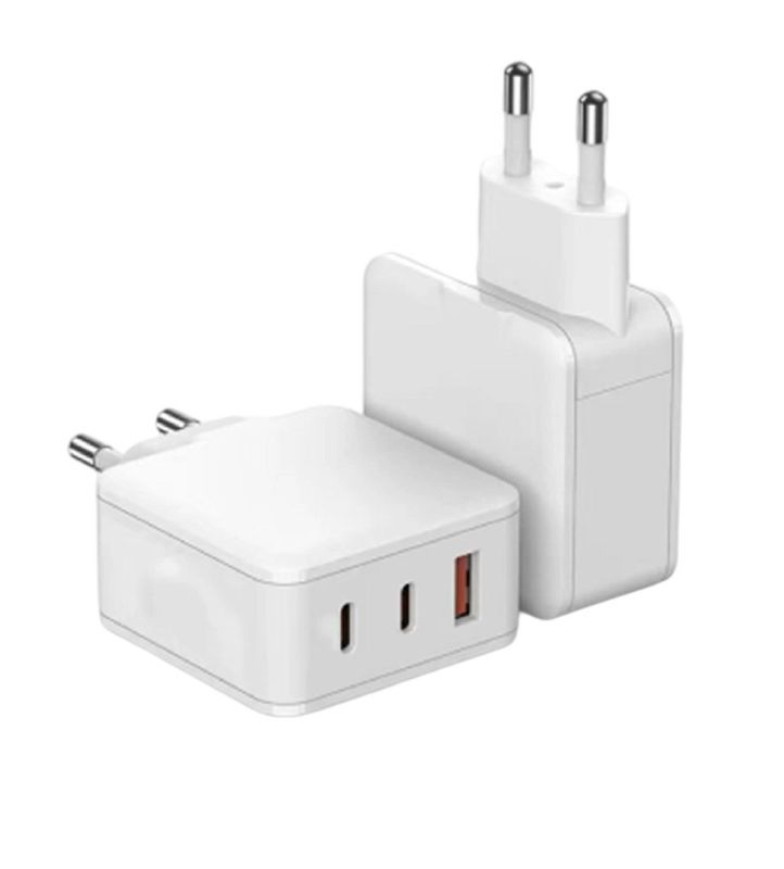 Chargeur GaN Tri-port avec sortie maximale de 65W, protocoles PD/QC, allocation d'énergie intelligente, 110-240V Noir / Blanc