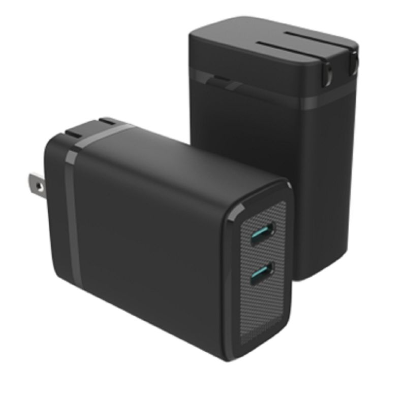 Chargeur GaN double USB-C avec sortie maximale de 65W PD, multi-protocole, 110-240V, tension globale, noir / blanc