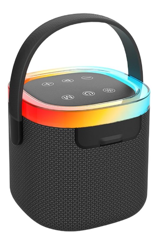 Haut-parleur étanche 66 mm 10W avec indice IPX5, poignée de transport, batterie 1800mAh, AUX/TF/USB/FM, lecture 4 modes / appel