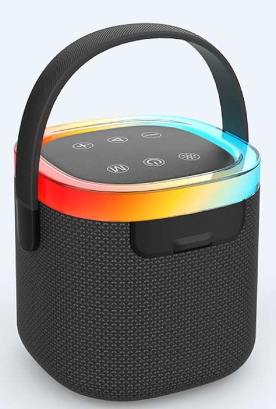 Haut-parleur étanche 66 mm 10W avec indice IPX5, poignée de transport, batterie 1800mAh, AUX/TF/USB/FM, lecture 4 modes / appel