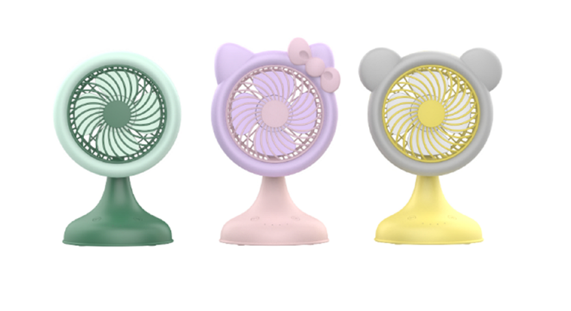 Ventilateur ETEK ABS+PP avec moteur sans balai, batterie 1200mAh, 3 modes de vitesse, autonomie 1.2-3.5h, styles Chat / Ours / Simple