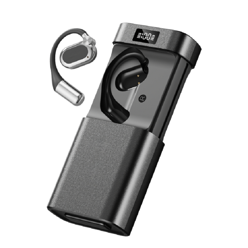 ETEK Open-fit AI Translation écouteur sans fil avec lampe de poche LED et batterie électrique 1800mAh Chargeur noir / complexion