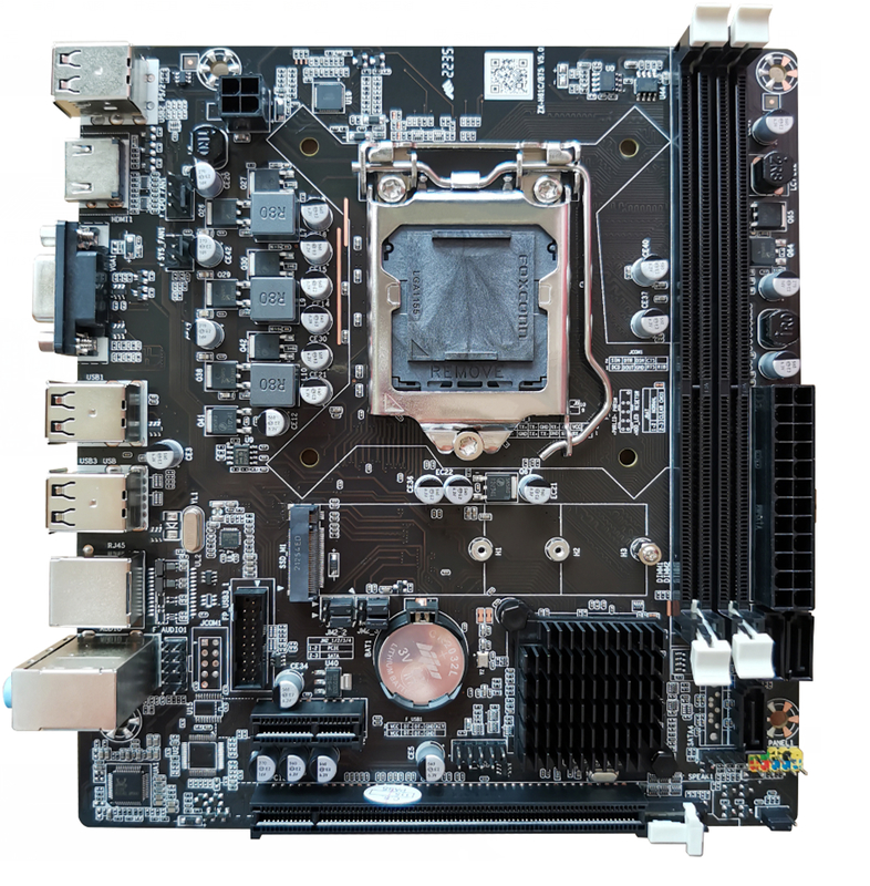 Carte mère ETEK offrant de la SDRAM DDR3 1066/1333 double canal jusqu'à 8 Go, incluant des slots PCIe, stockage M.2, et plusieurs ports SATA+USB